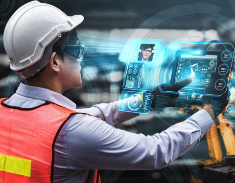 digitally augmented worker stock photo
